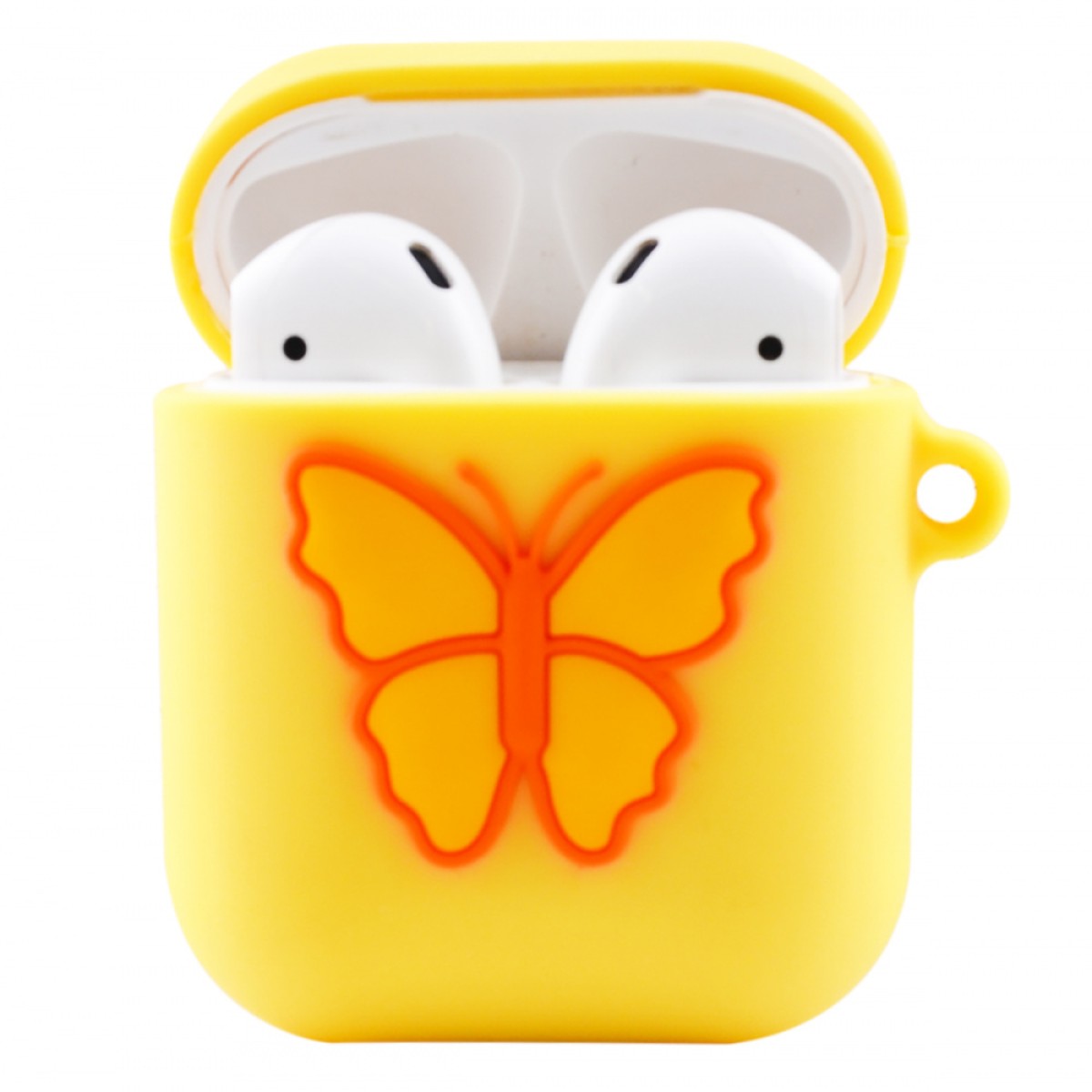 Чехол для Apple AirPods силиконовый с бабочкой желтый (арт. 22609)