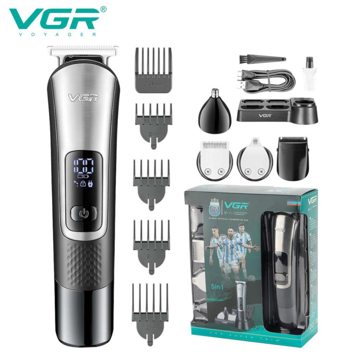 Набор для стрижки VGR 5 в 1 V-111, 9 насадок, Аккумуляторный универсальный триммер для стрижки (арт. 12929)