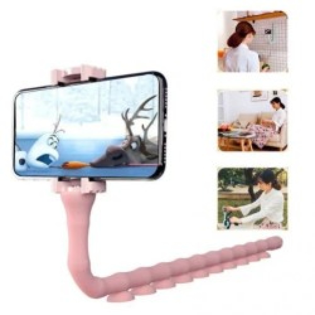 Гибкий держатель для телефона с присосками универсальный Cute Worm Lazy Holder. Цвет: розовый (арт. 11069)