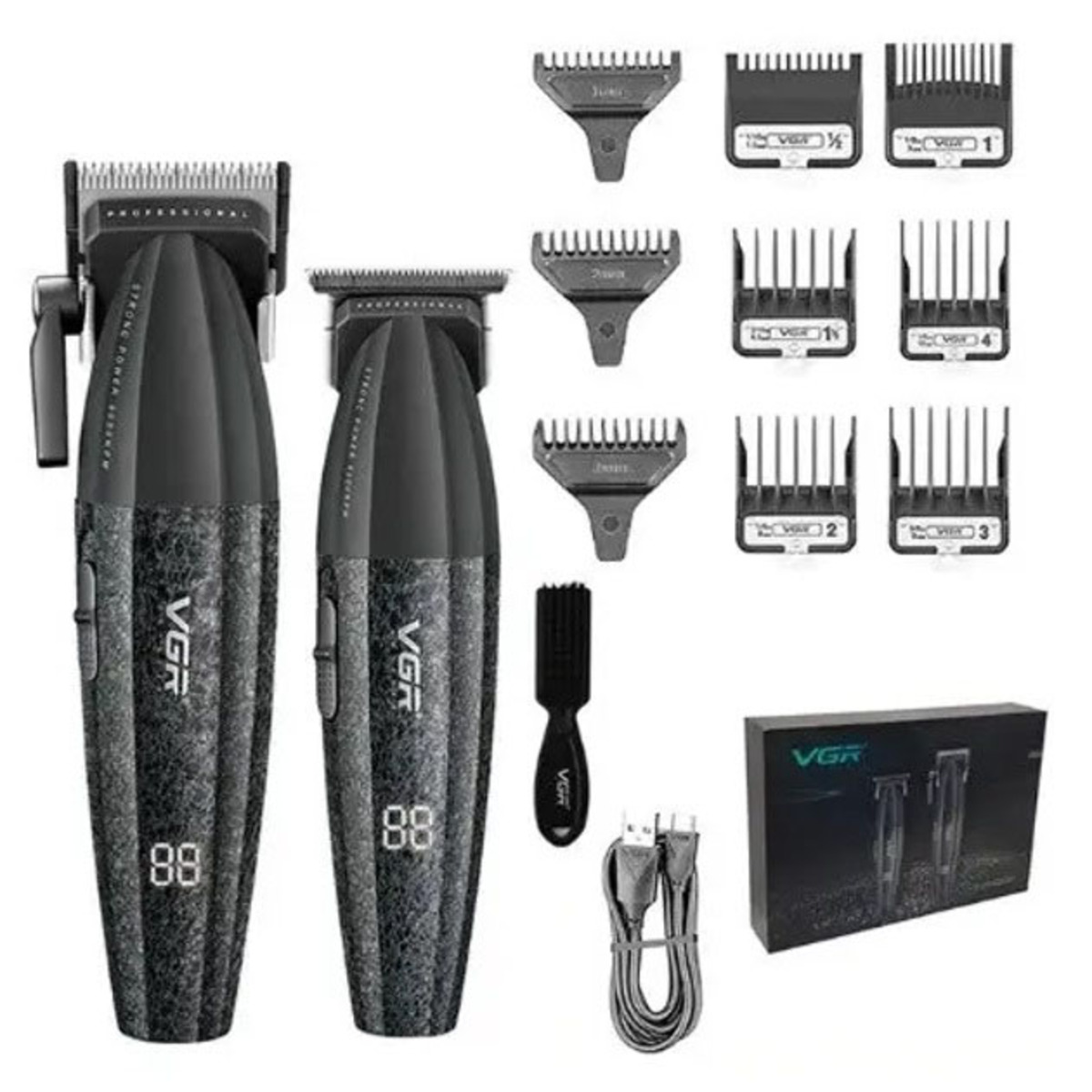 Профессиональный набор для стрижки волос VGR V-640 аккумуляторный Barber Combo PREMIUM. Цвет: черный (арт. 12930)
