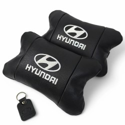 Набор подушек для авто Hyundai 2шт, натуральная кожа, черный цвет, комфортные подголовники в автомобиль