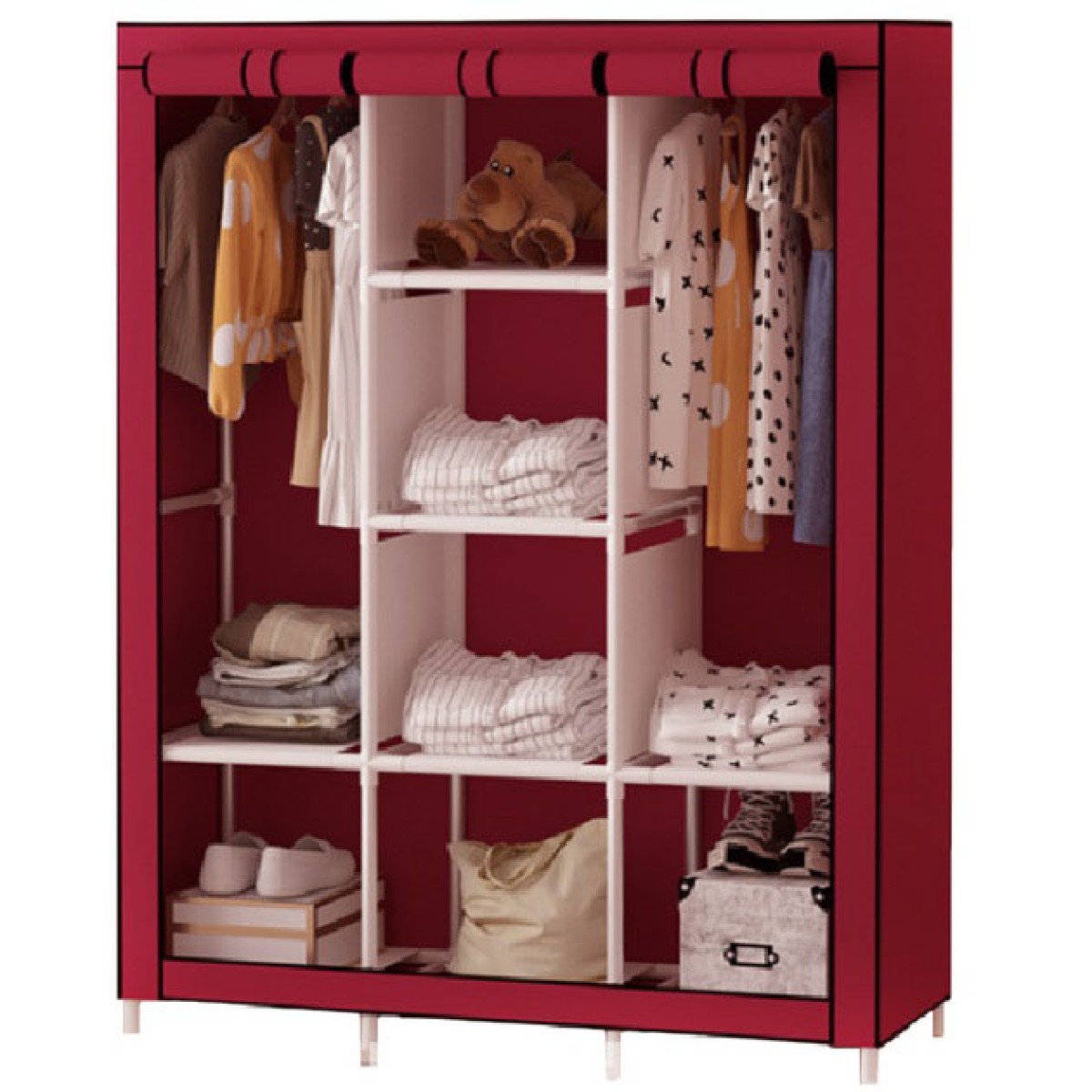 Шафа тканинна 3 секції складана з каркасом STORAGE WARDROBE 175 х 130 х 45 см. Колір: червоний (арт. 22949)