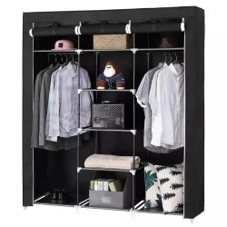 Шкаф тканевый 3 секции складной с каркасом STORAGE WARDROBE 175 х 130 х 45 см. Цвет: черный
