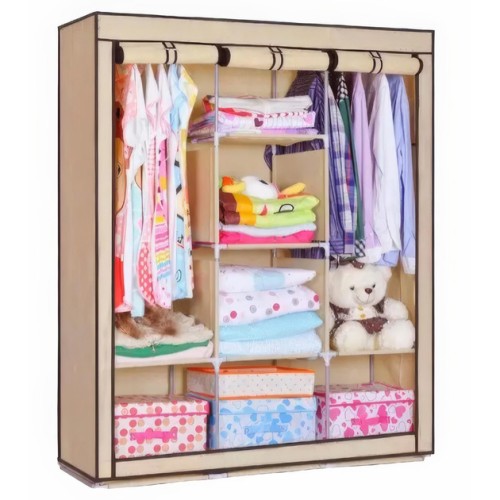 Шафа тканинна 3 секції складана з каркасом STORAGE WARDROBE 175 х 130 х 45 см. Колір: бежевий