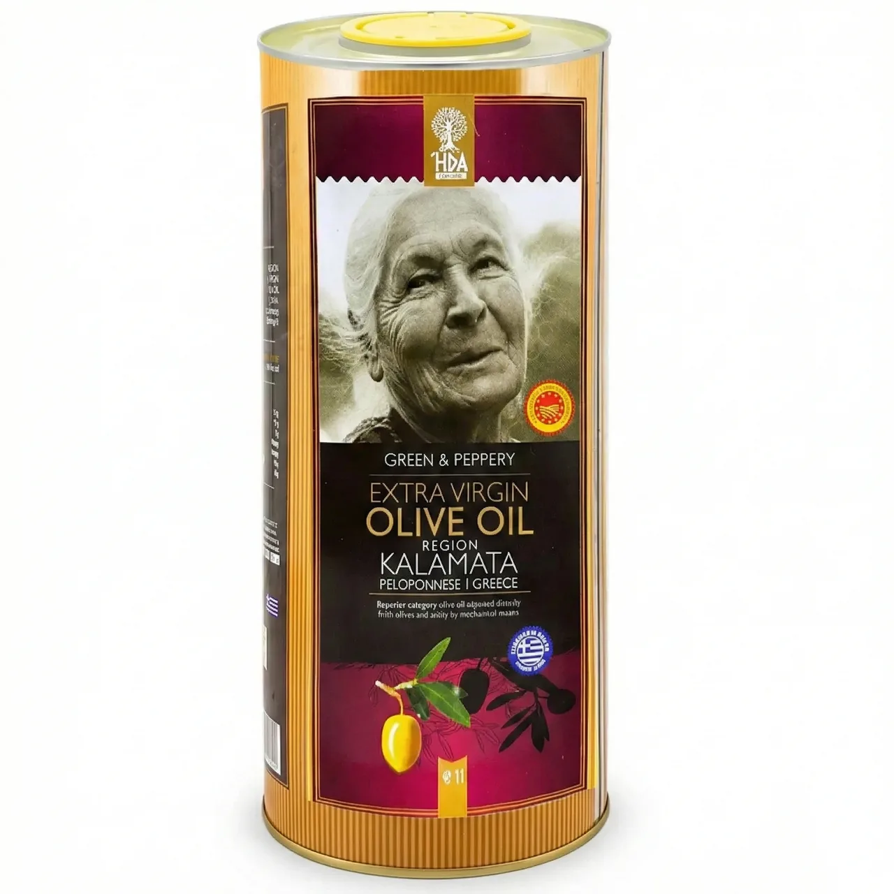 Олія оливкова Extra Virgin HDA Kalamata (Греція) 1 л. Олія першого холодного віджиму в жерстяній банці